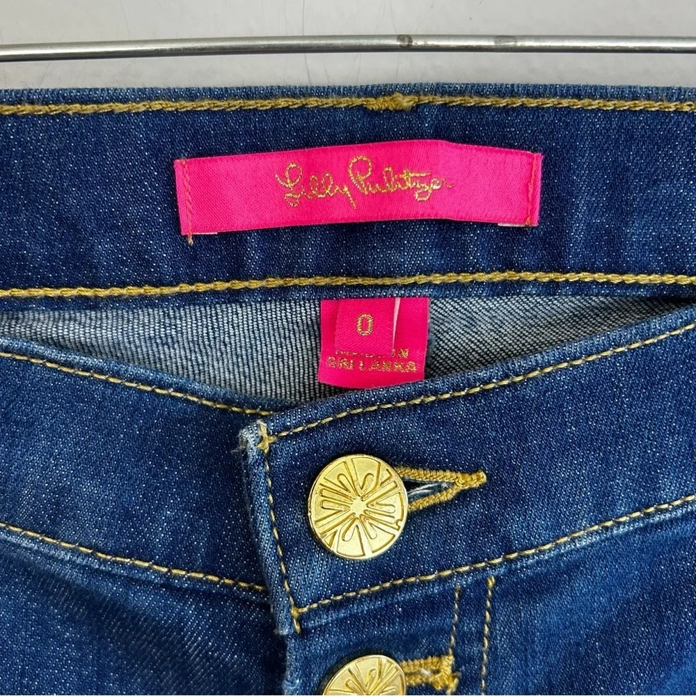 Lilly Pulitzer Aileen Blue High Rise Straight Denim Jeans Button Fly Size 0